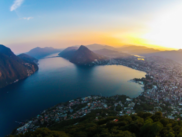 A view over the city of Lugano from Mount Bre