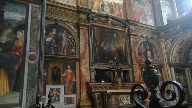 painting, fine art, religion, nobody, group, renaissance, church, people, book, architecture, saint, god, sculpture, robe, many, headgear, pillar, travel, cross, spirituality